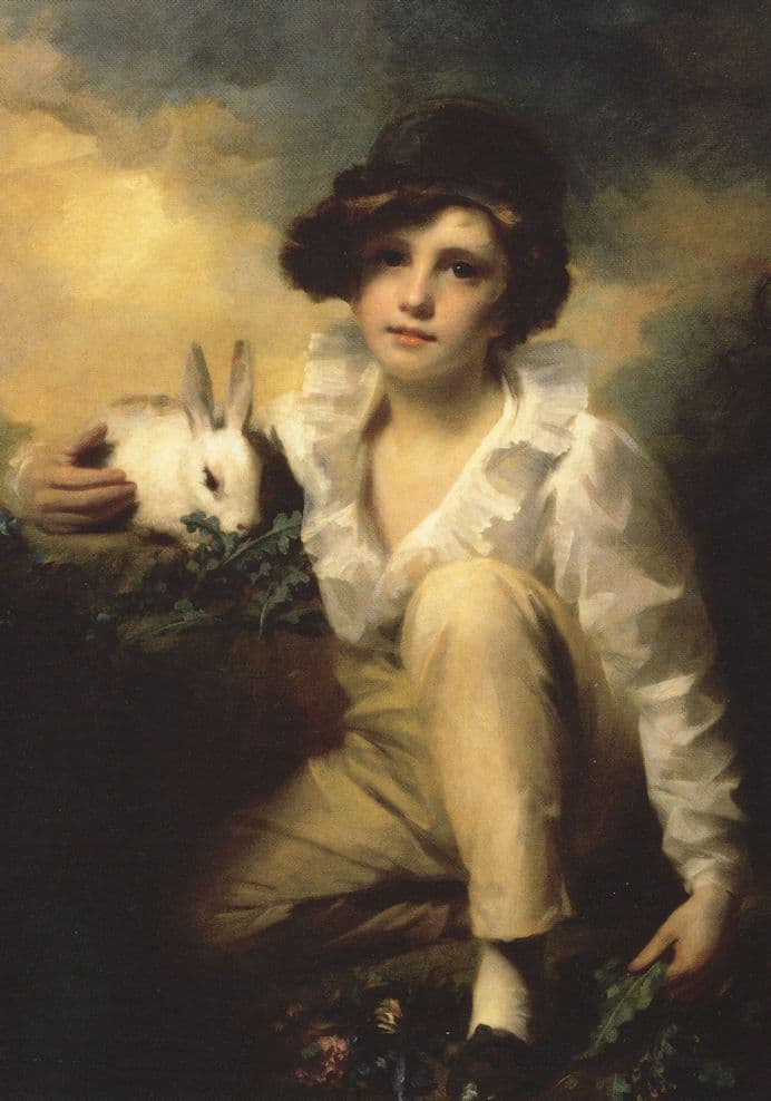 Henry Raeburn Boy & Rabbit 1814 Victorian Painting Postcard