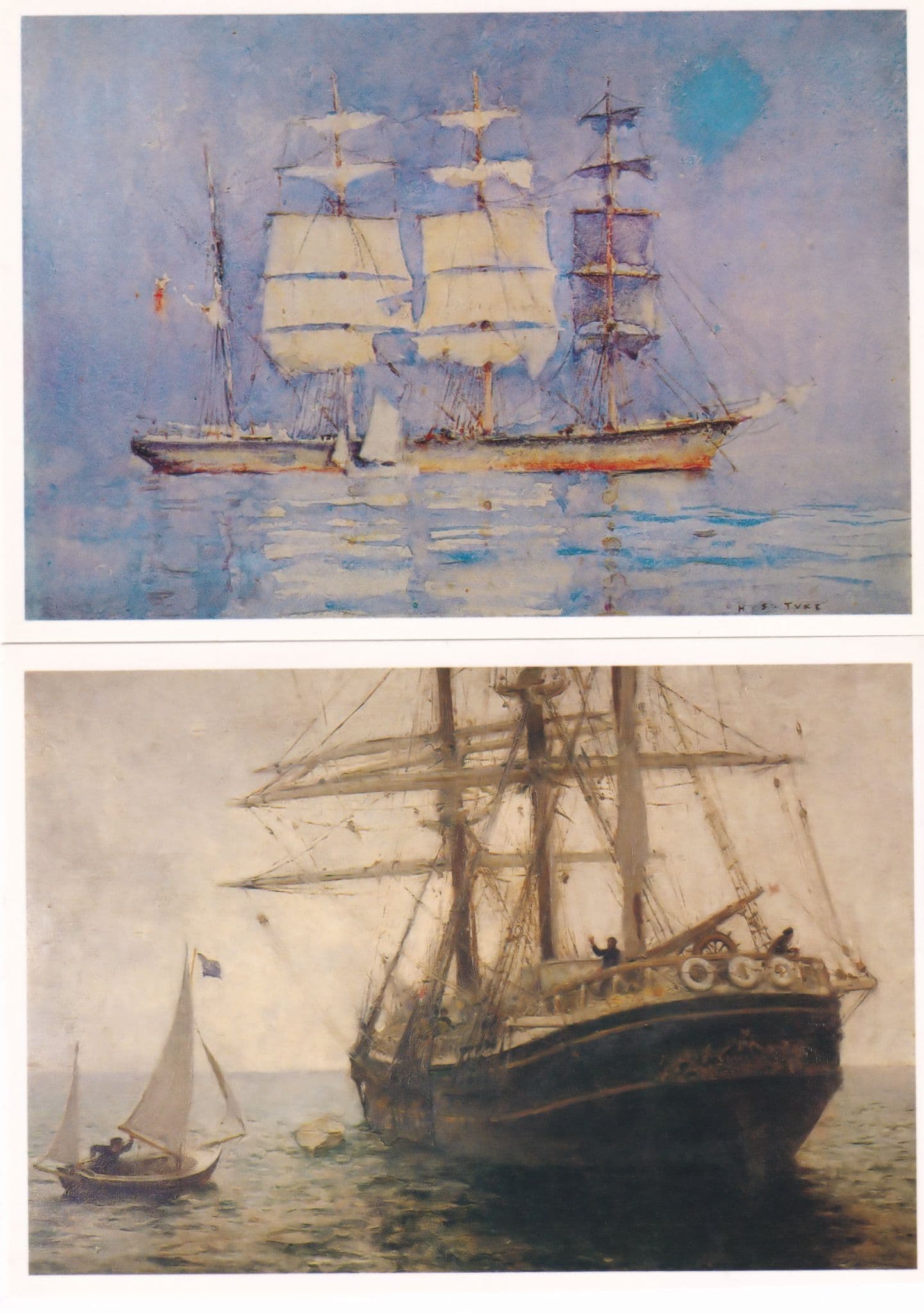 Henry Scott Tuke The Missionary Boat Barque at Falmouth 2x Painting Postcard s