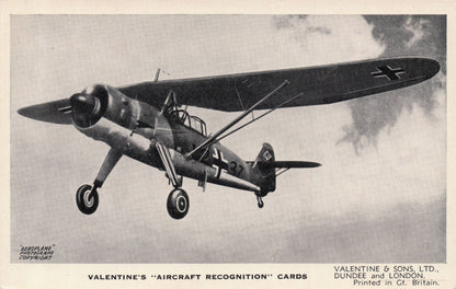 Henschel HS126 Valentines Aircraft Recognition Card Postcard