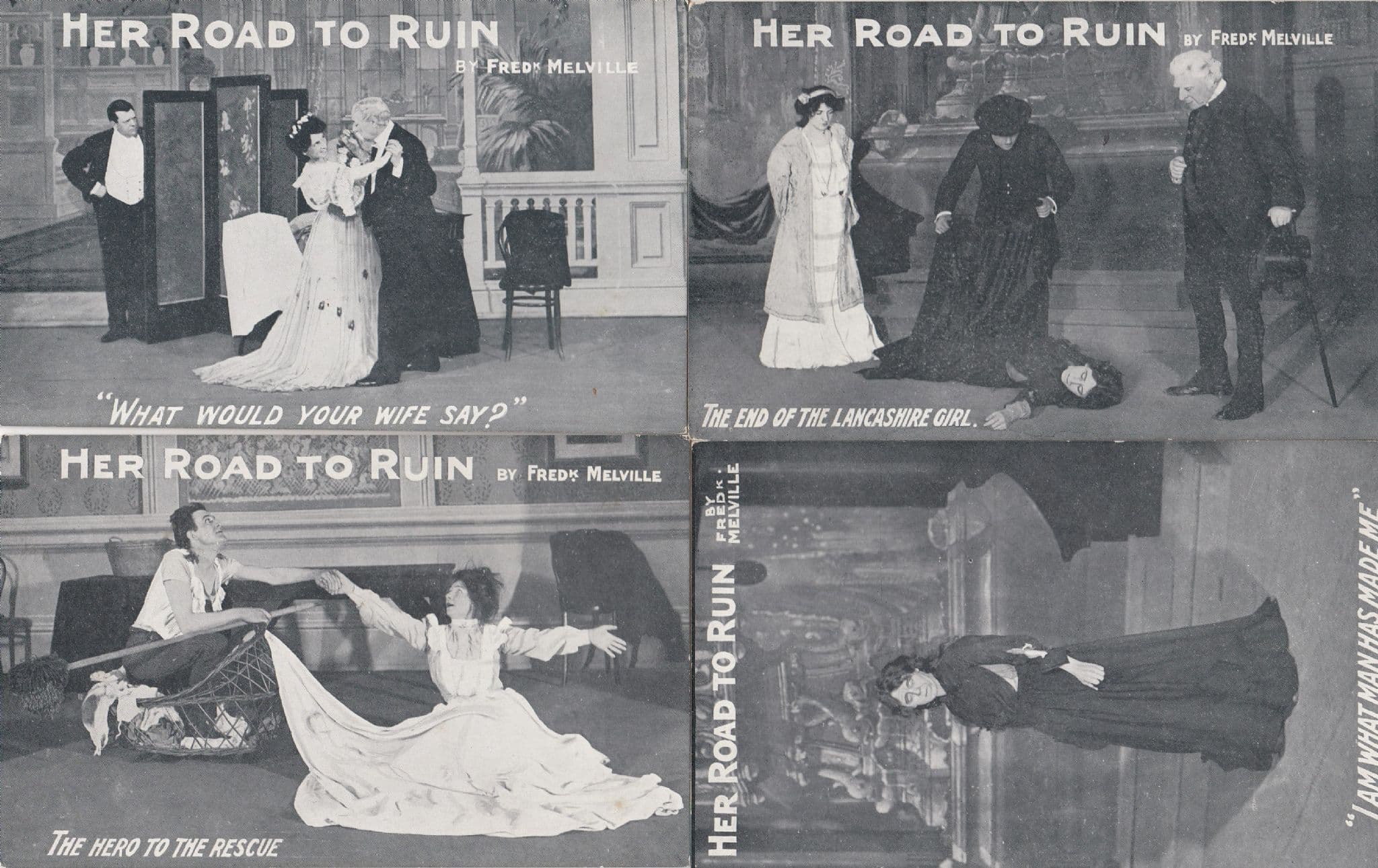 Her Road To Ruin Fred Melville Play 12 Antique Postcard Set