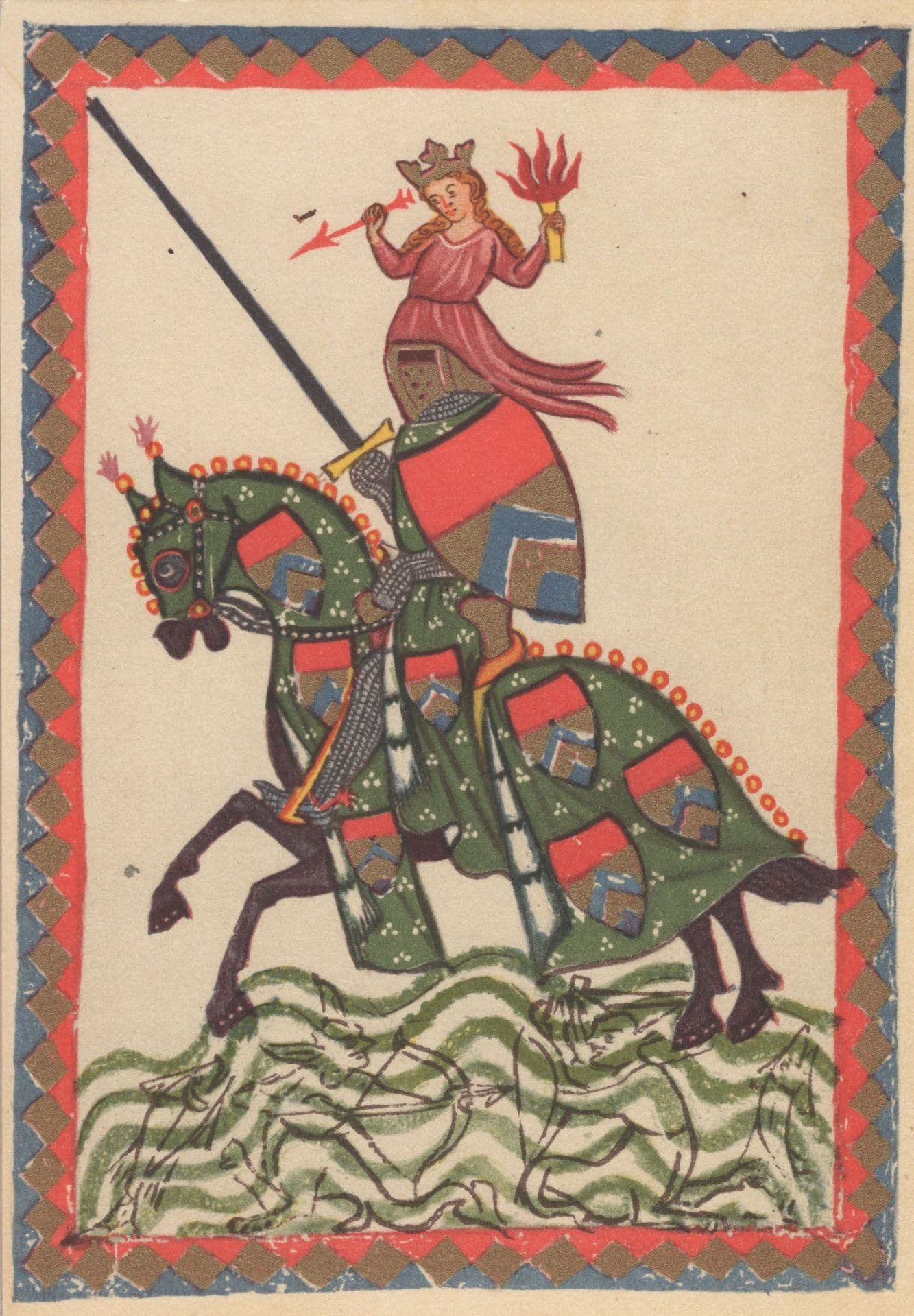 Her Ulrich Von Lichtenstein Medieval German Woman Horse Painting Postcard