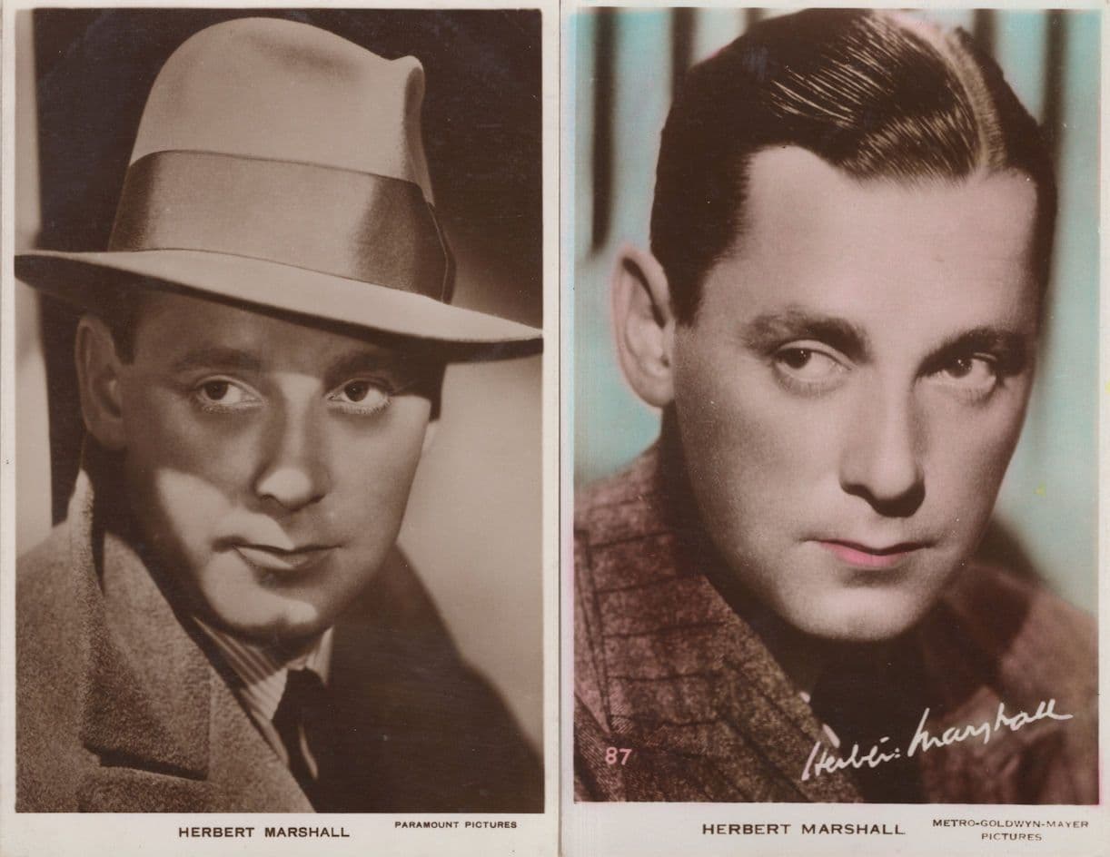 Herbert Marshall MGM & Paramount 2x RPC Signed Rare Postcard s