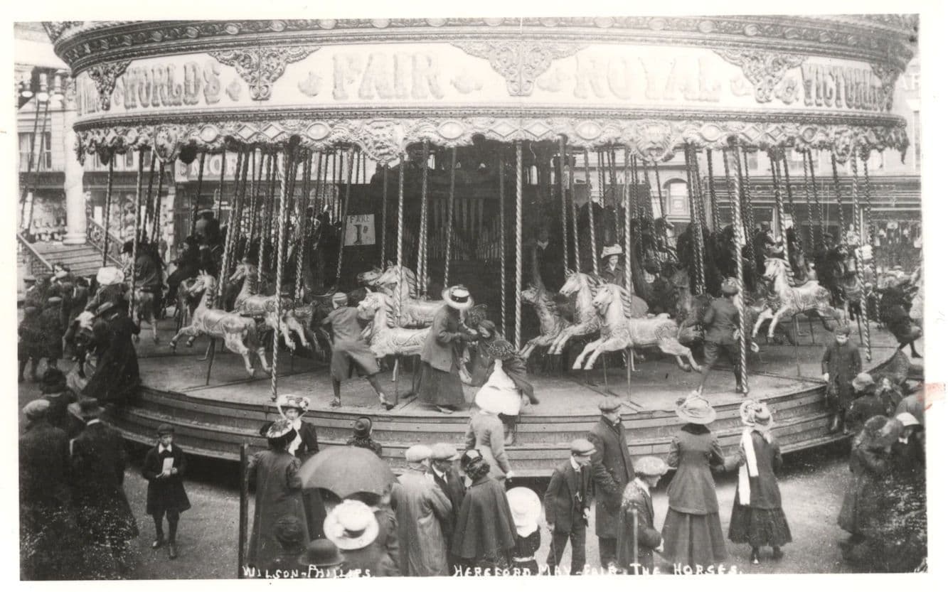 Hereford Fair The Galloping Horses Carousel Vintage Photo