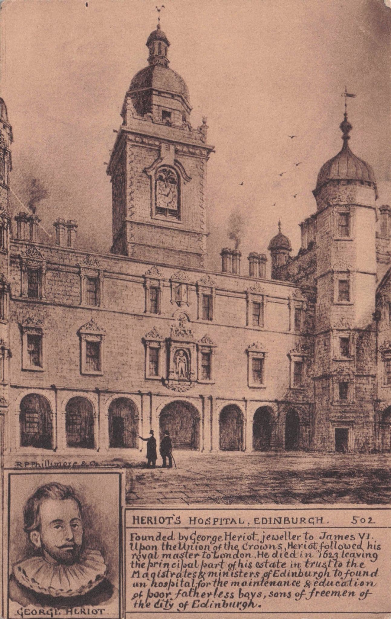 Heriot's Hospital Edinburgh Scotland Phillimore Old Postcard