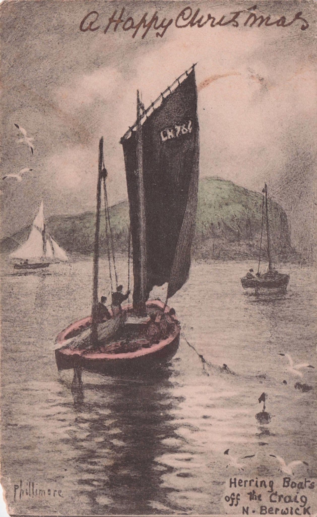Herring Boat The Craig North Berwick SXmas Phillimore Postcard Please Read