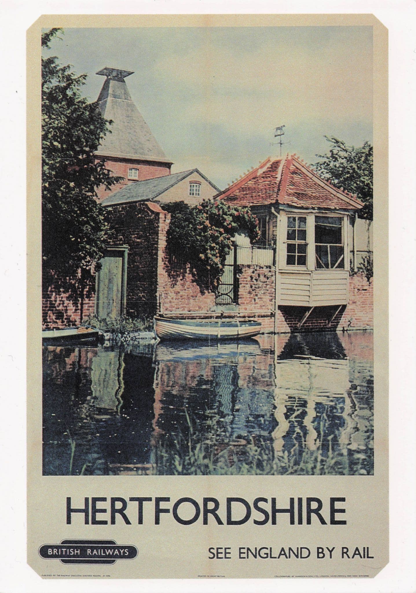 Hertfordshire British Railways Boat River Advertising Poster Postcard