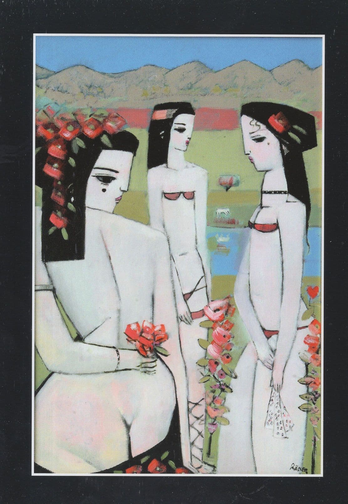 Hidden Posey Flower German Endre Roder Painting Postcard
