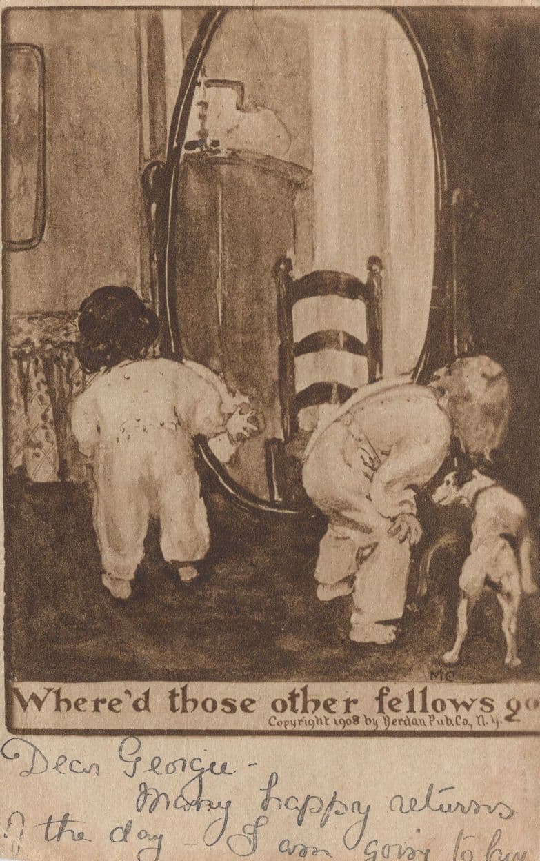 Hide & Seek Dog Antique WW1 Childrens Game Postcard