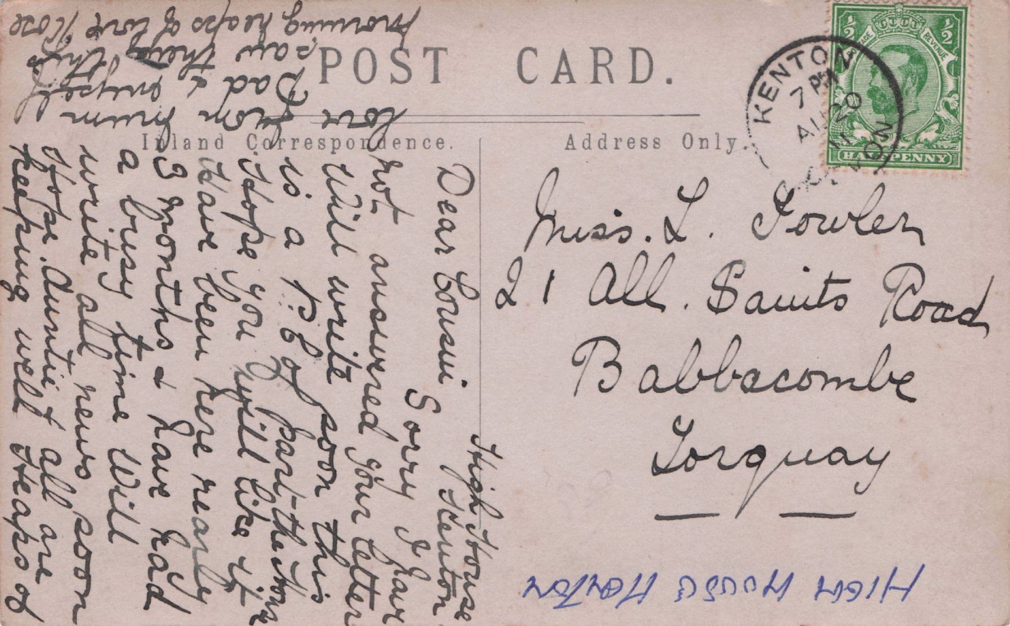 High House Kenton Devon Antique From Resident Real Photo Postcard