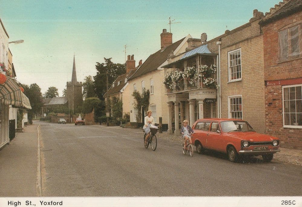 High Street Bicycles Cyclists at Yoxford Suffolk 1980s Postcard
