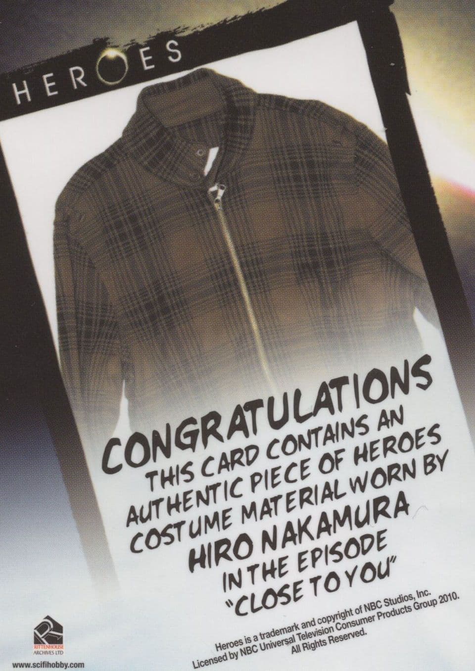 Hiro Nakamura Heroes TV Show Real Close To You Costume Card