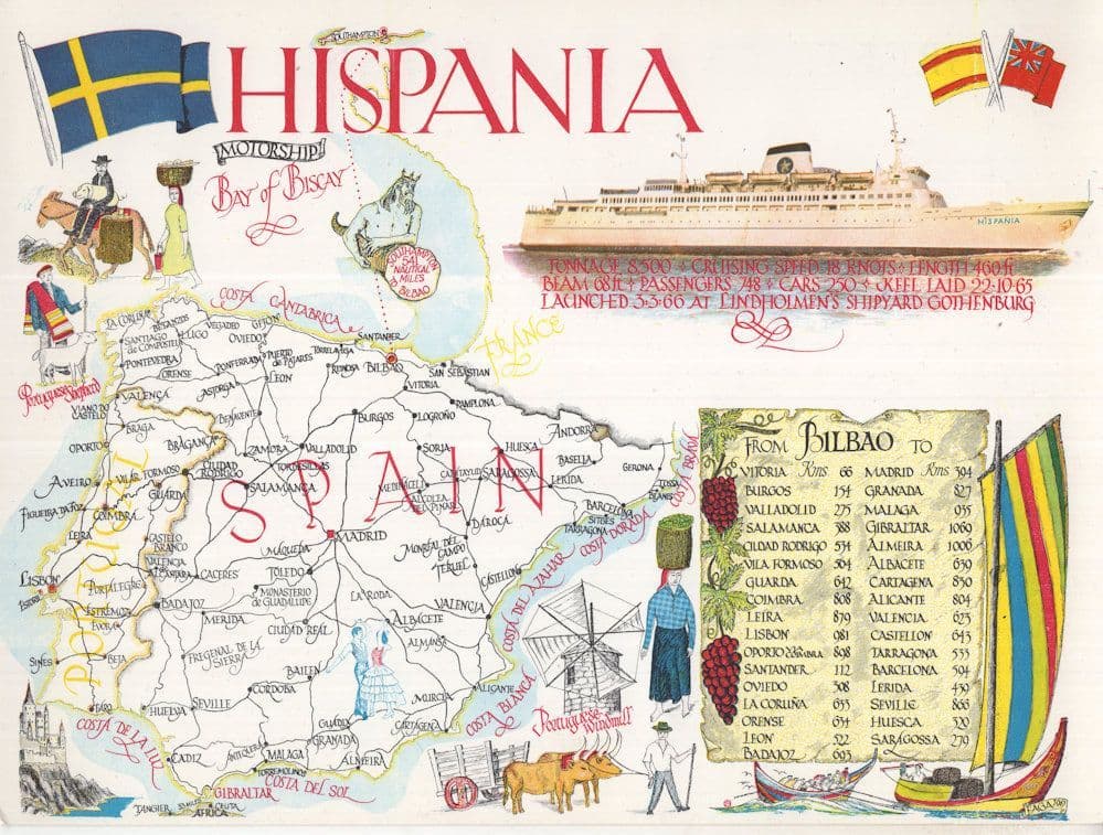 Hispania Spanish Ship Spain Bilbao Giant Boat Map Postcard