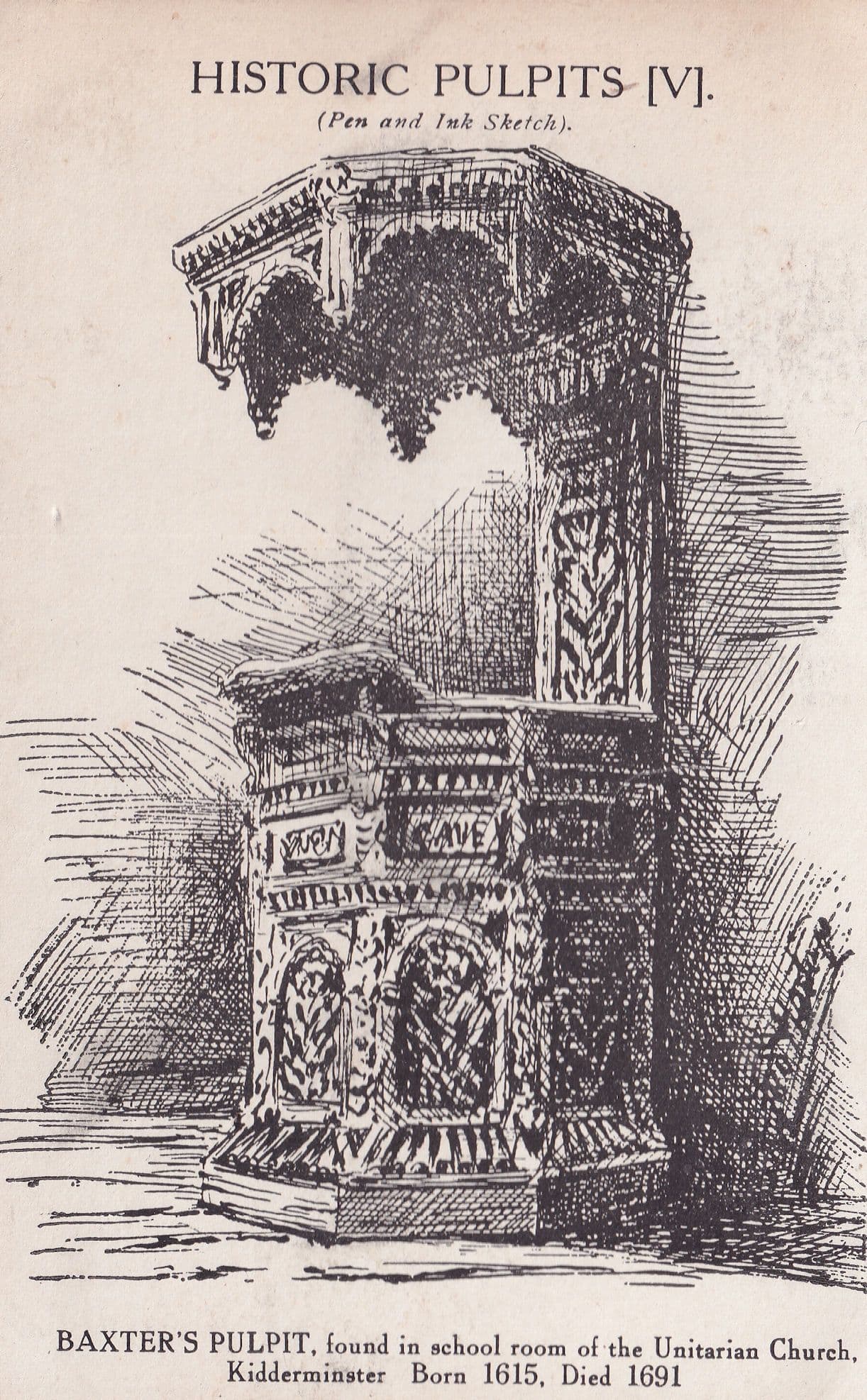 Historic Pulpits Kidderminster Baxters Old Postcard