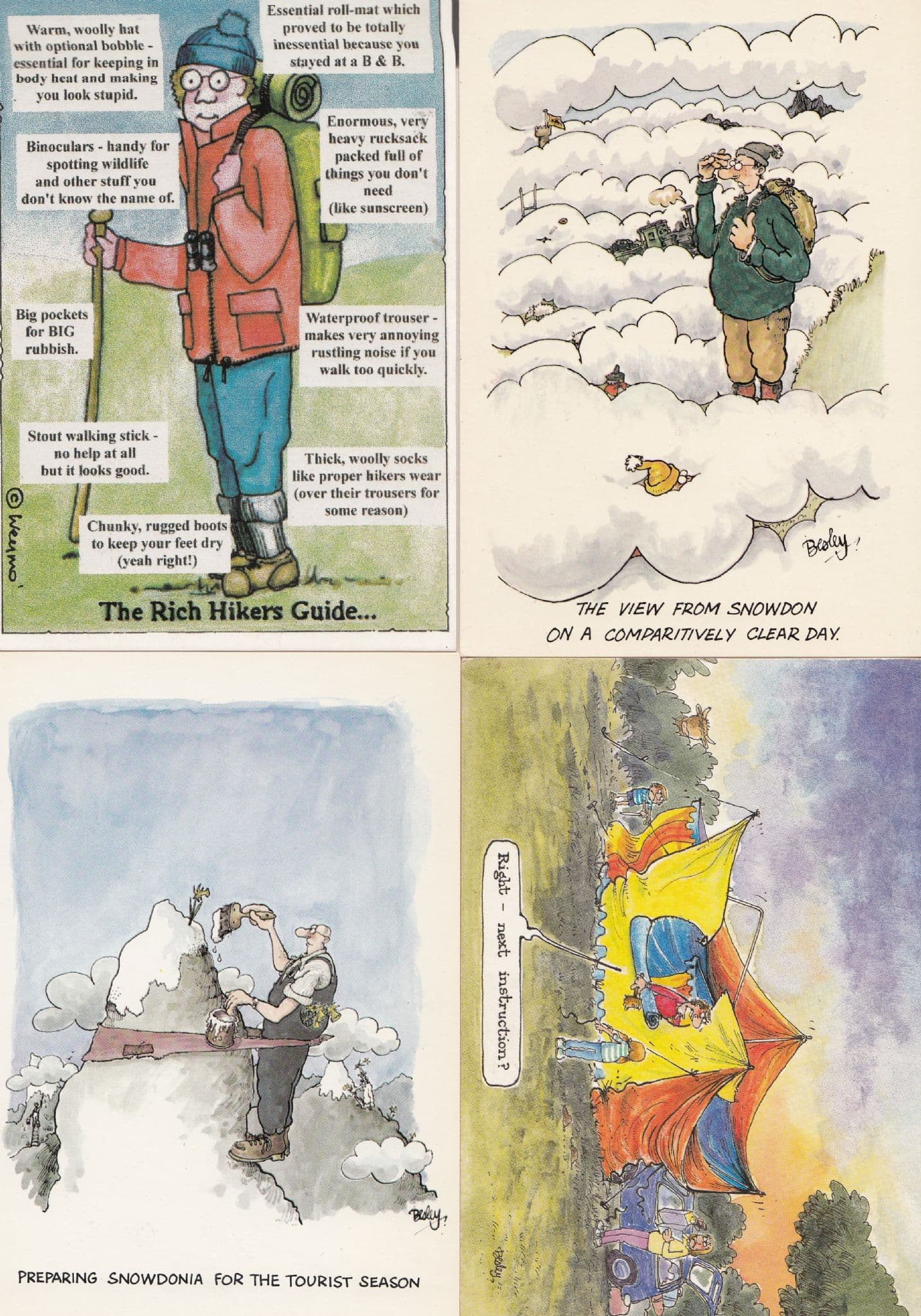 Hitch Hiking Camping Tent Mount Snowdon 4x Comic Postcard s
