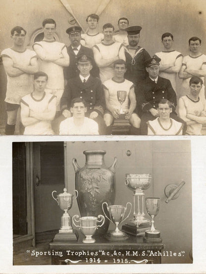 HMS Achilles Crew Sports Trophy Team WW1 Military Ship Old Postcard