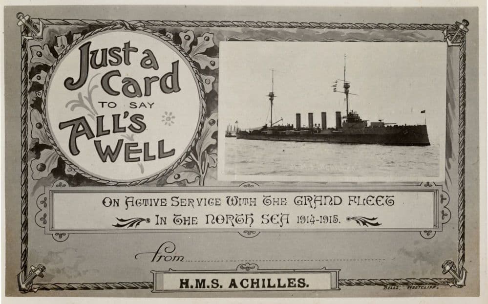 HMS Achilles Military War Ship All Is Well On Active Service RPC Old Postcard