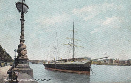 HMS Buzzard Nymphe Class Sloop RNVR Training Ship Royal Navy Antique Postcard