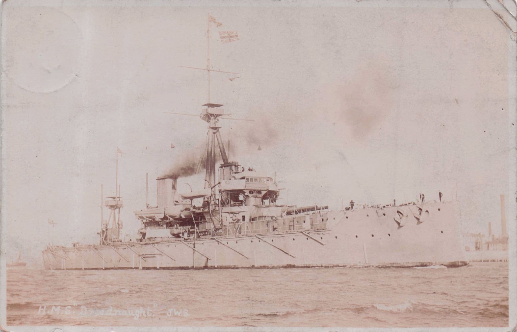 HMS Dreadnought Ship Antique Real Photo Postcard Please Read