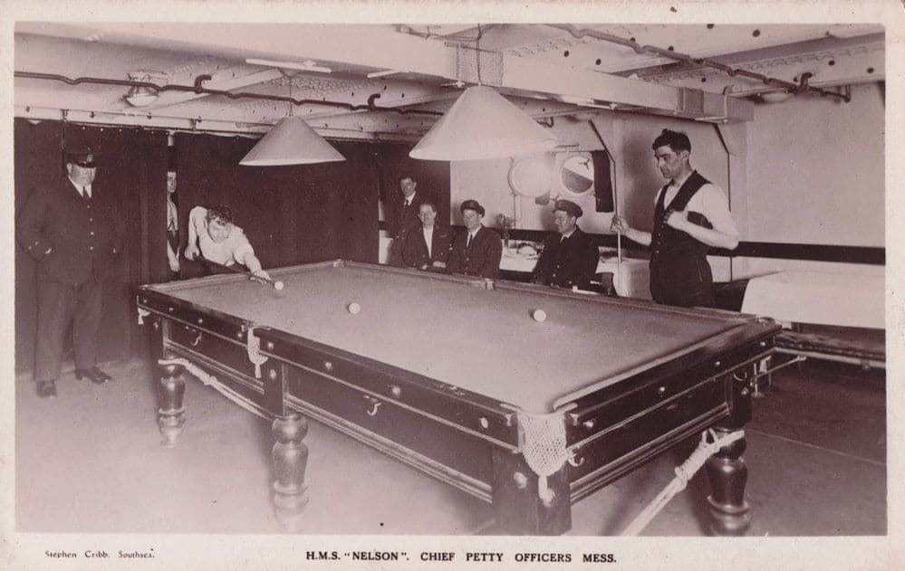 HMS Nelson Ship Billiard Table Chief Petty Officers Mess Military Old Postcard