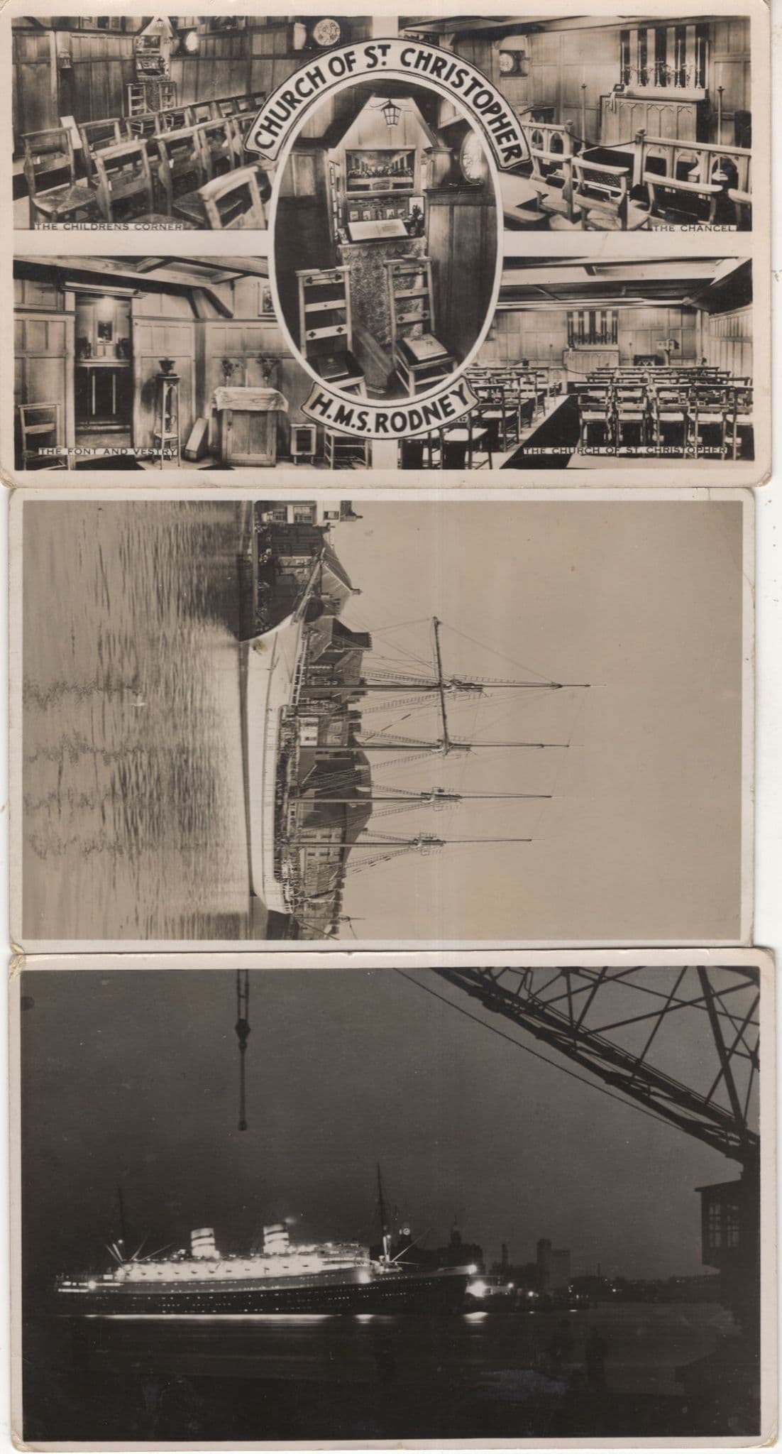HMS Rodney Church Ship 3x Real Photo Old Postcard s