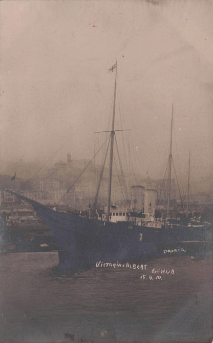 HMS Royal Yacht Victoria & Albert Ship in Genoa 1910 Antique Postcard