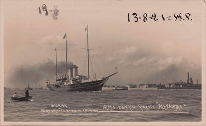 HMY Royal Yacht HMS Alexandra Ship at Portsmouth Old Real Photo Postcard