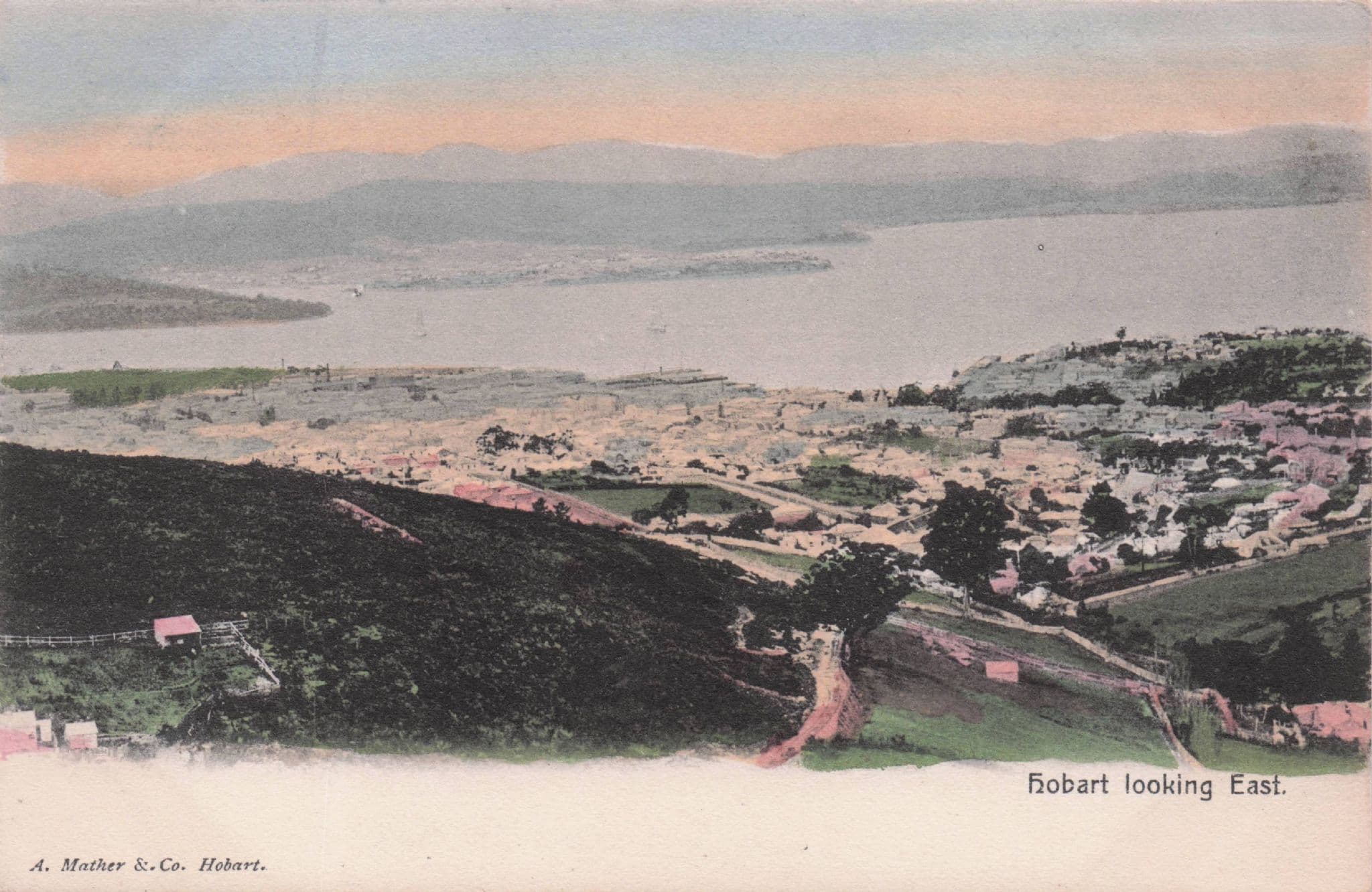 Hobart Looking East Tasmania Australia Rare Artist Old Postcard