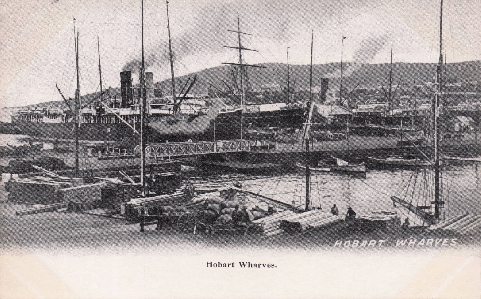 Hobart Wharves Australia Ships Tasmania Antique Postcard