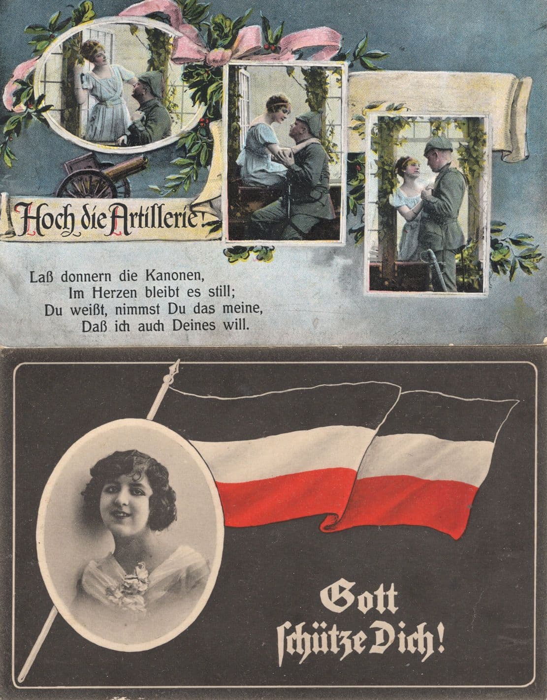 Hoch Die Artillerie German Flag WW1 War Sent By Soldier 2x Postcard s