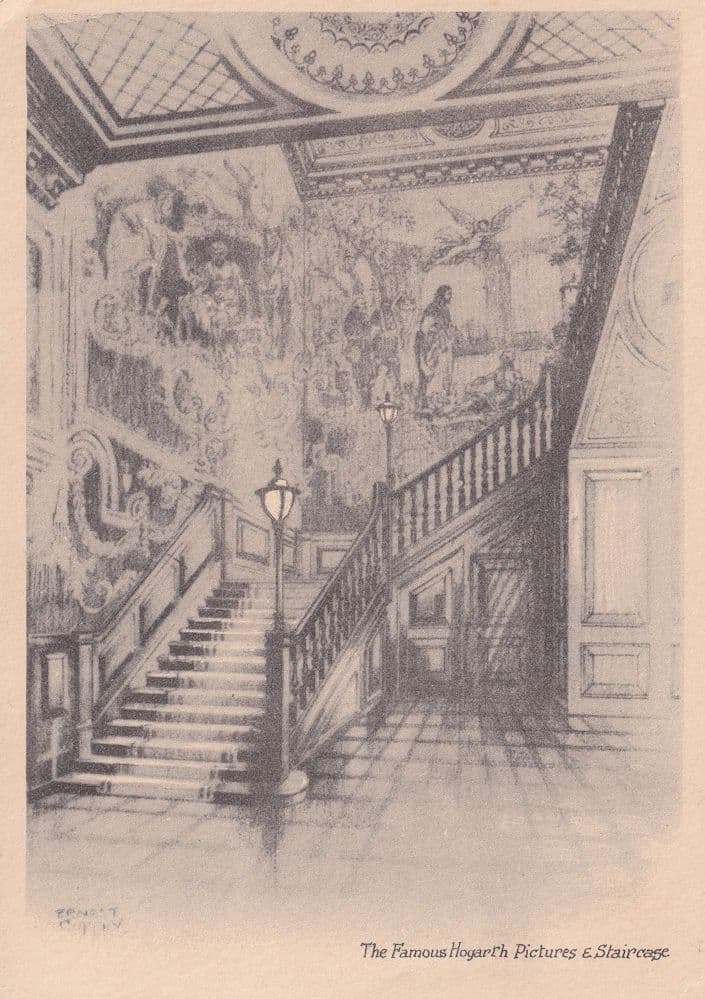 Hogarth Staircase Bartholomew Hospital London Old Postcard