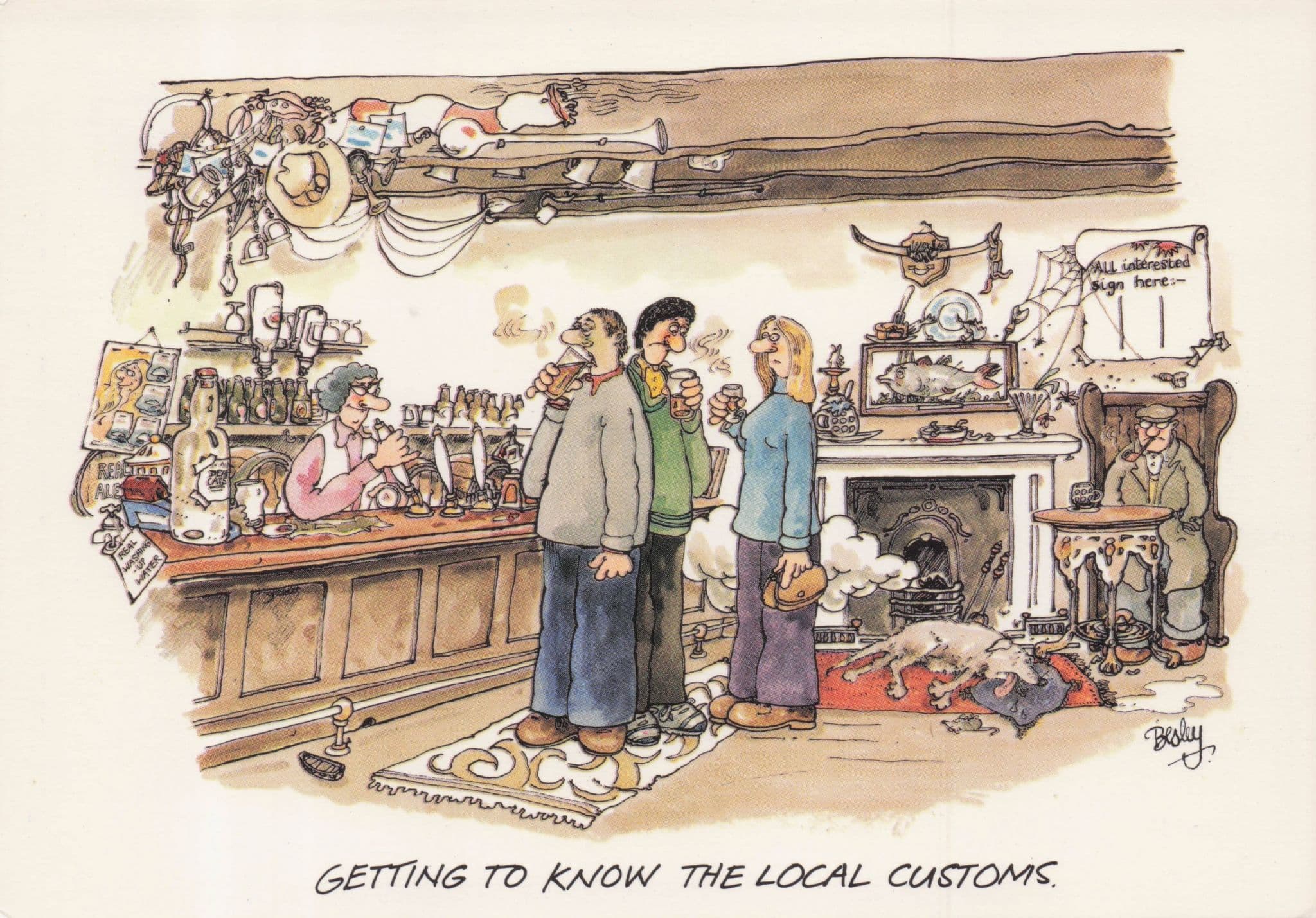 Holiday Disaster Pub Inn Bad Beer Dead Animals Comic Postcard