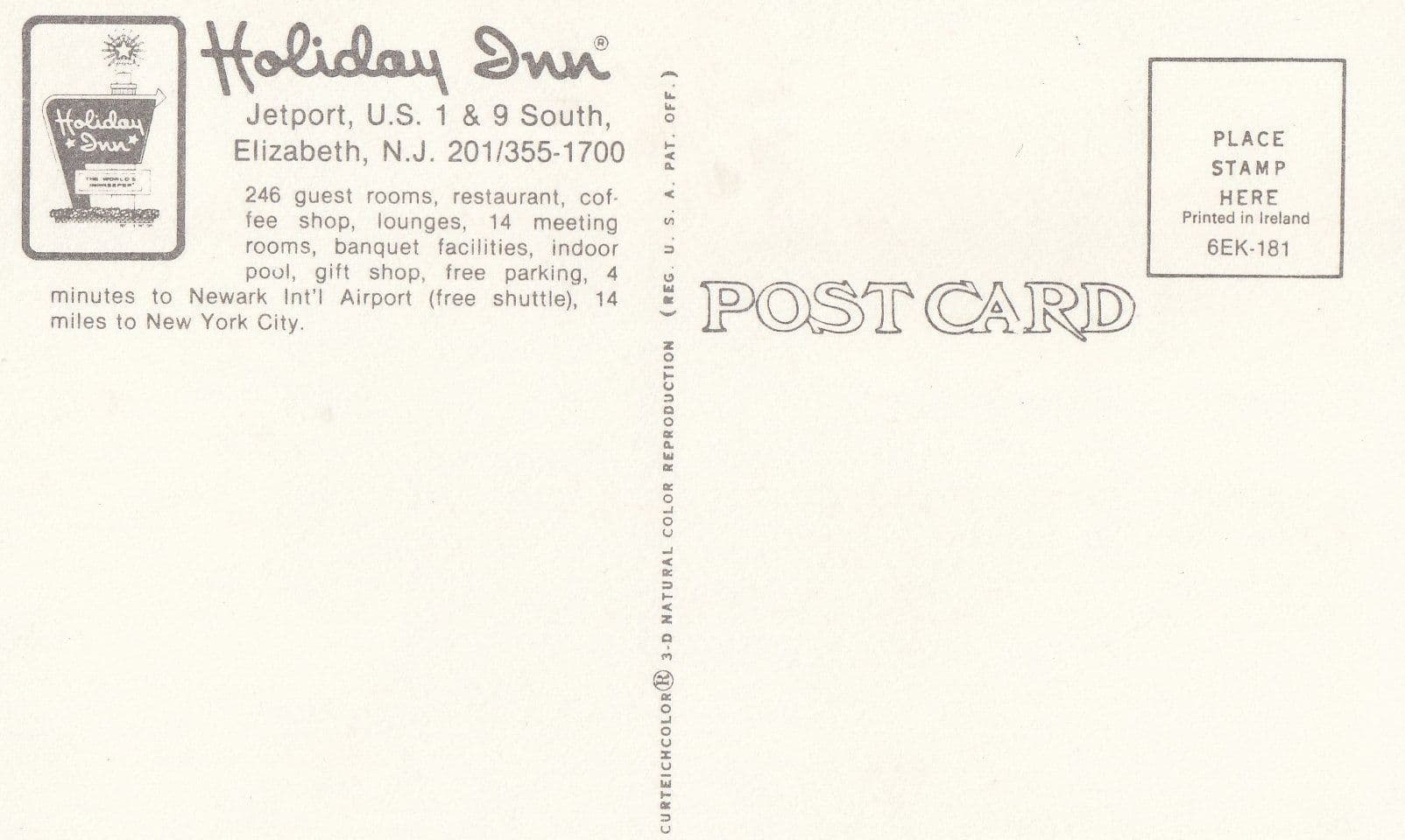 Holiday Inn The Worlds Innkeeper Jetport Elizabeth USA Advertising Postcard