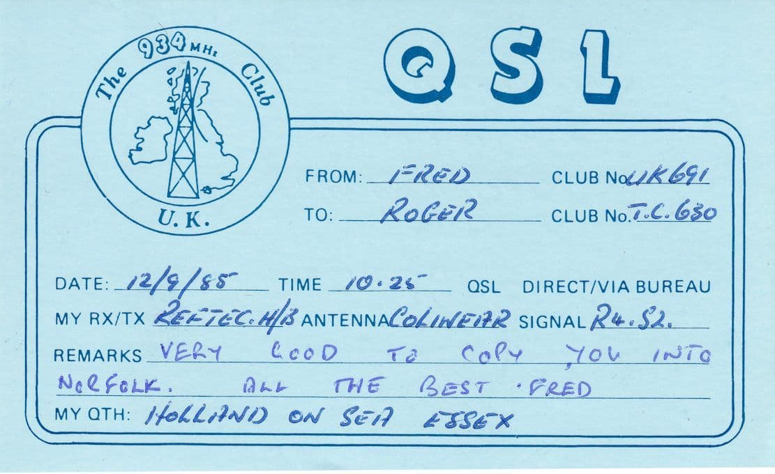 Holland On Sea Essex Amateur Radio QSL Card