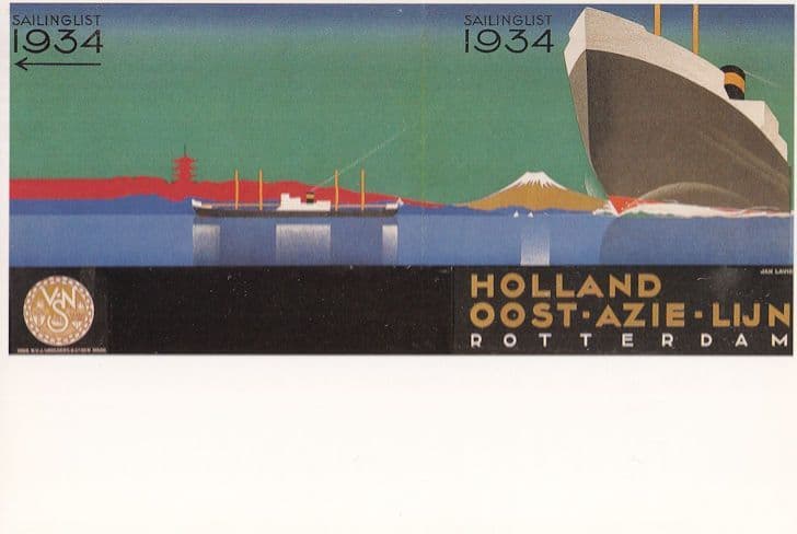 Holland Oost Azie Lijn Rotterdam Ship Poster Advertising Postcard