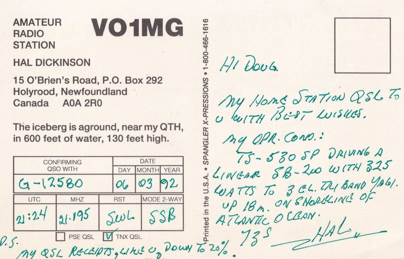 Holyrood Newfoundland Canada QSL Radio Card