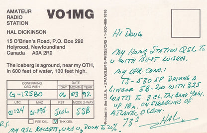 Holyrood Newfoundland Canada QSL Radio Card