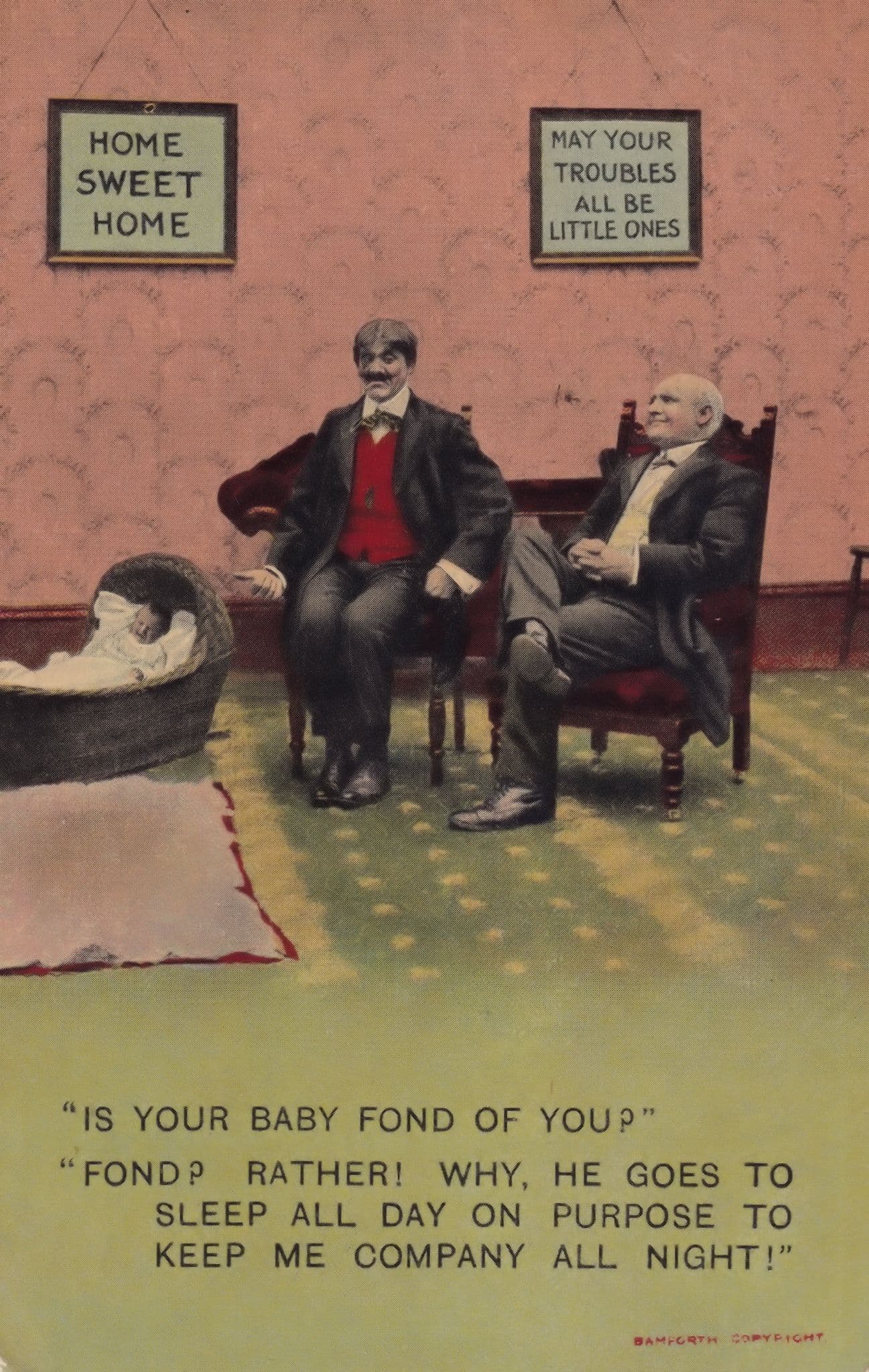 Home Sweet Home Sleepless Nights Baby  Comic Postcard