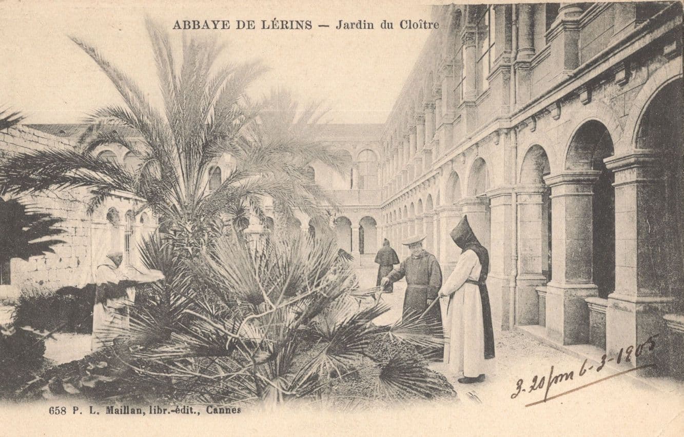 Hooded Man at Abbaye De Lerins Jardin French Cannes Old Postcard