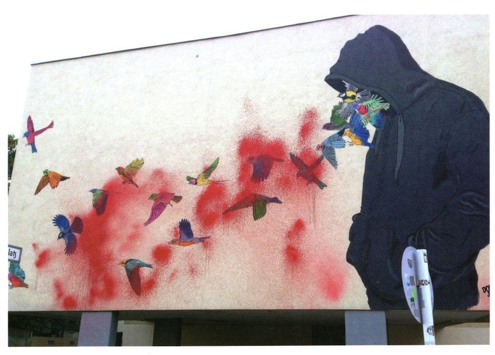 Hoody Mob Thug Sneezing Coughing Up Blood Street Art Graffiti Postcard