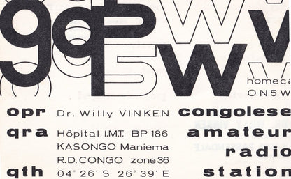 Hopital Hospital Belgian Congo African Amateur Radio Station QSL Card