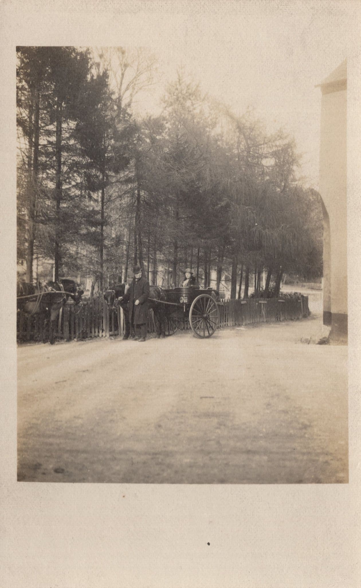 Horse & Cart Ride By Butler Servant For Lady of The Manor Antique Postcard