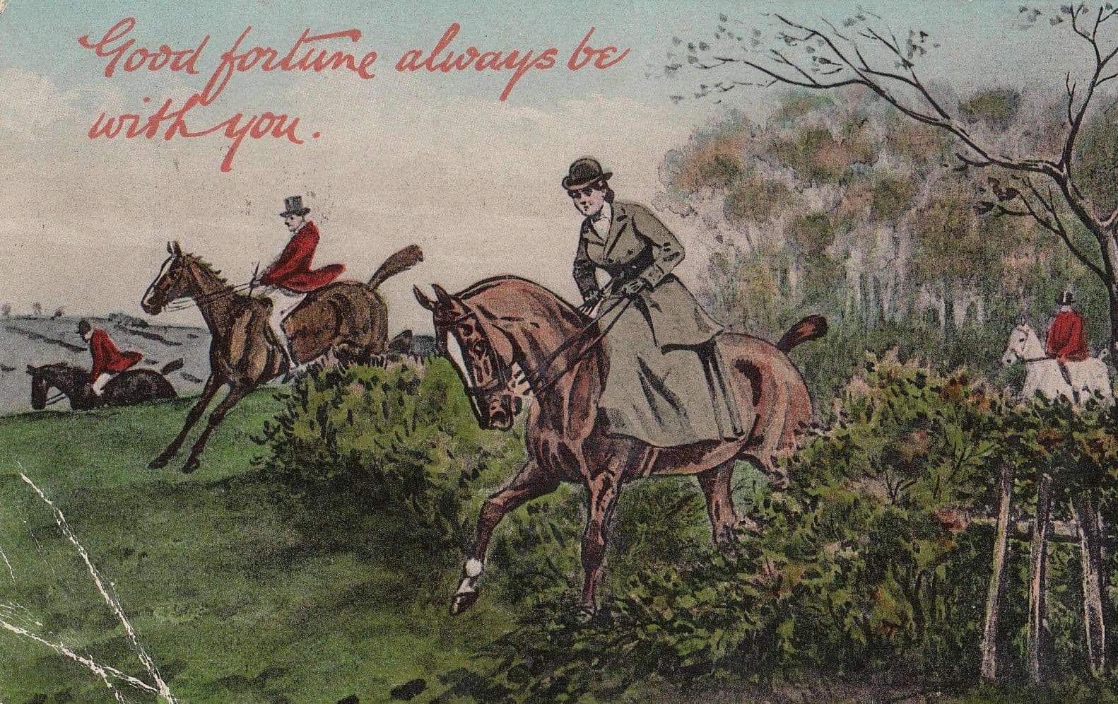 Horse Race Female Lady Jockey Winning Antique Greetings Postcard