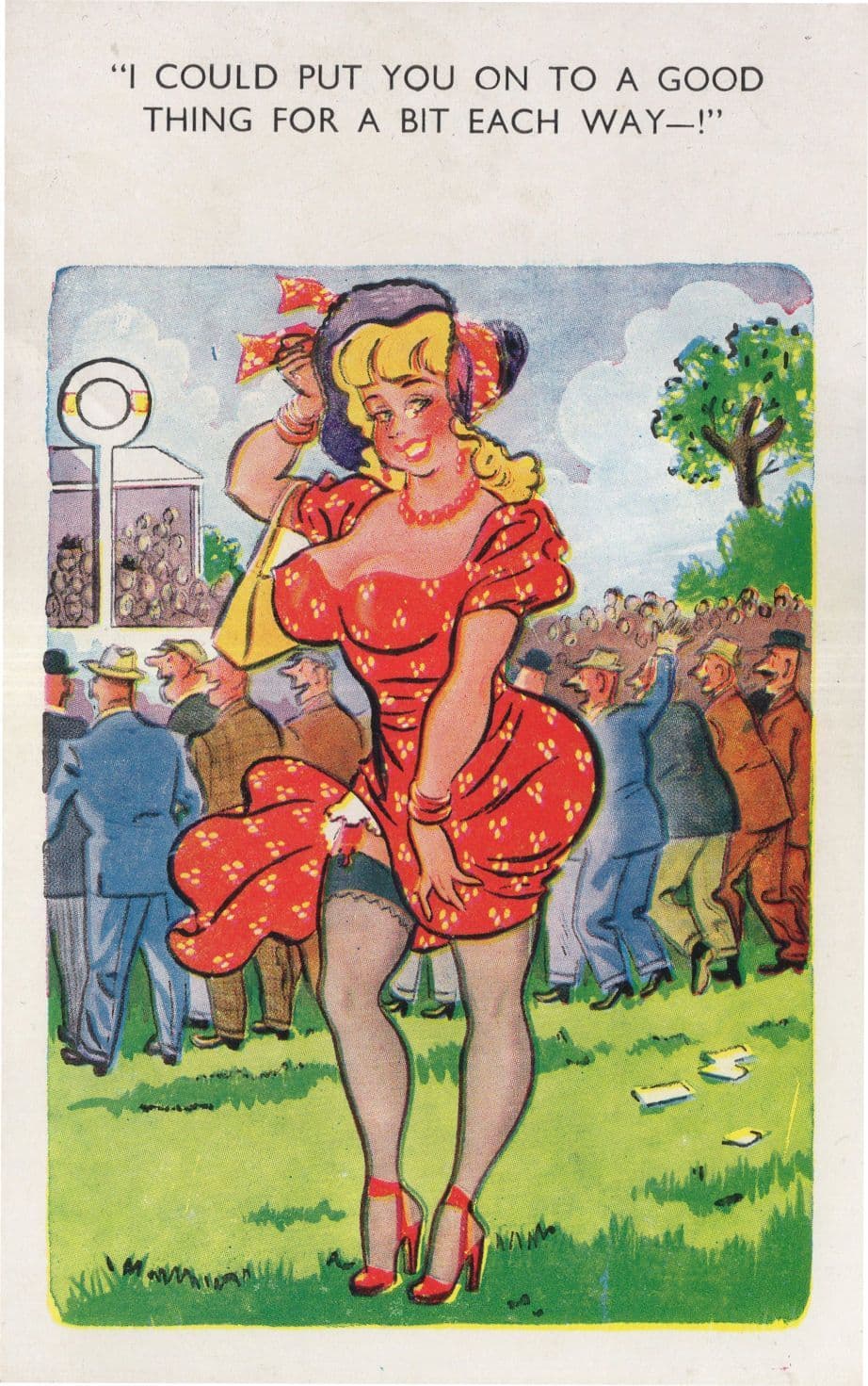 Horse Race Racing Sexy Ascot Lady Winning Each Way Bet Comic Postcard