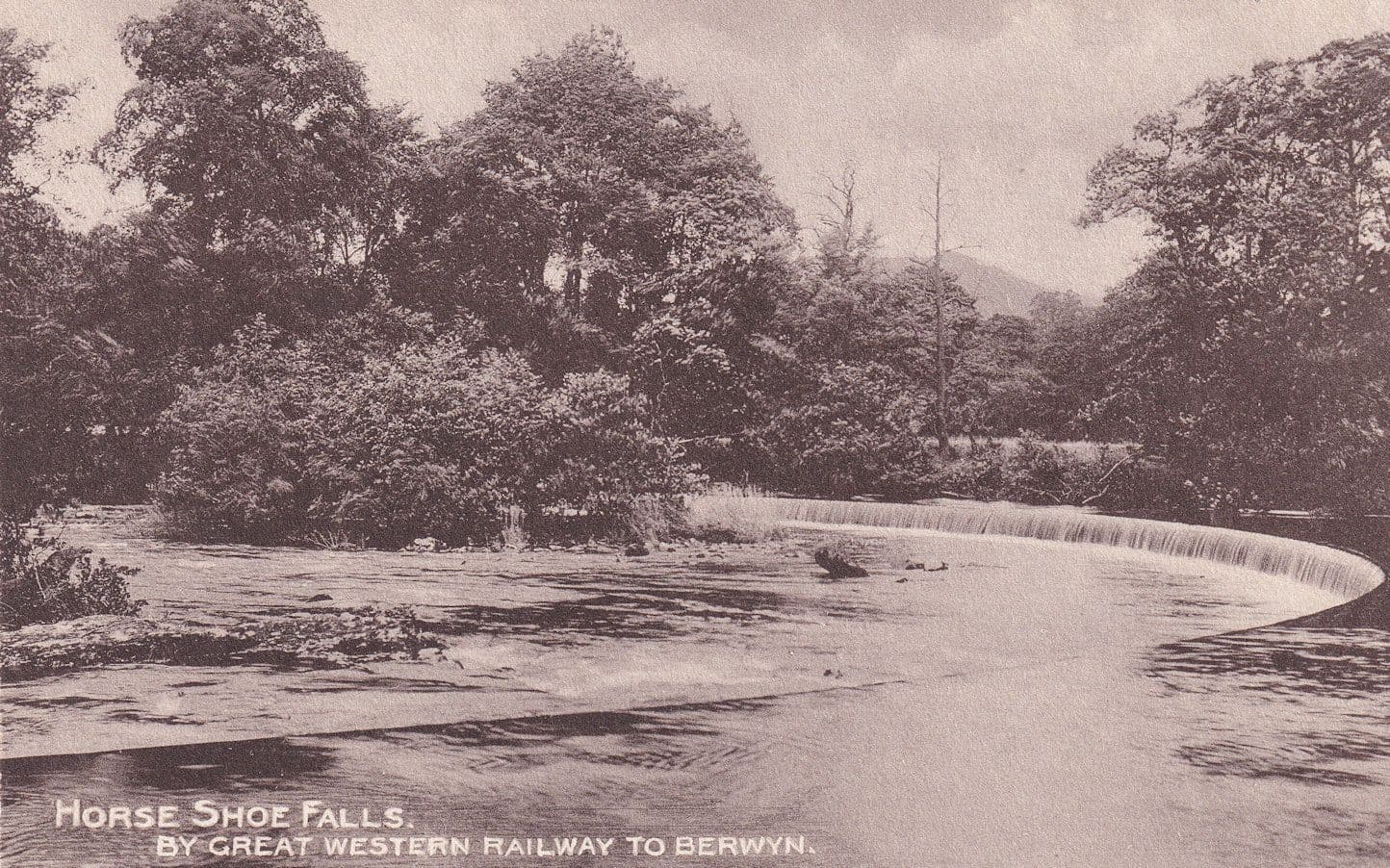 Horse Shoe Falls Berwyn Great Western Train Railway Postcard