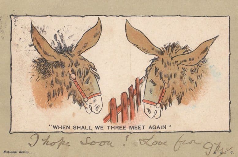 Horses Horse When Shall We Meet Meeting Again Antique Comic Humour Postcard