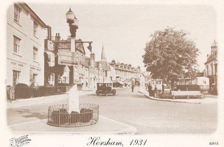 Horsham Estate Agents Dorking Signpost in 1934 Sussex Postcard