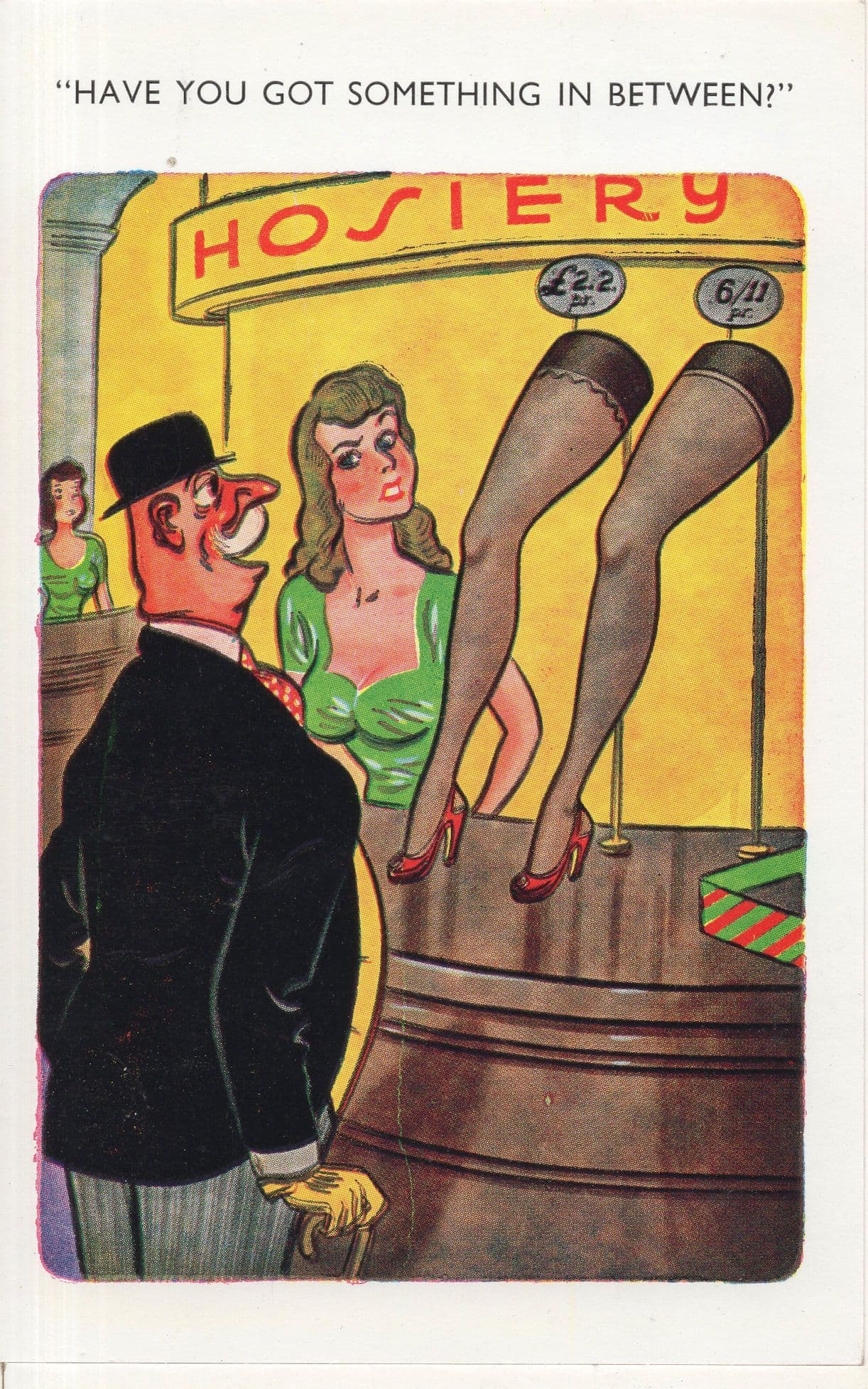 Hosiery Shop Mannequin Suspender Top Legs Old Comic Postcard