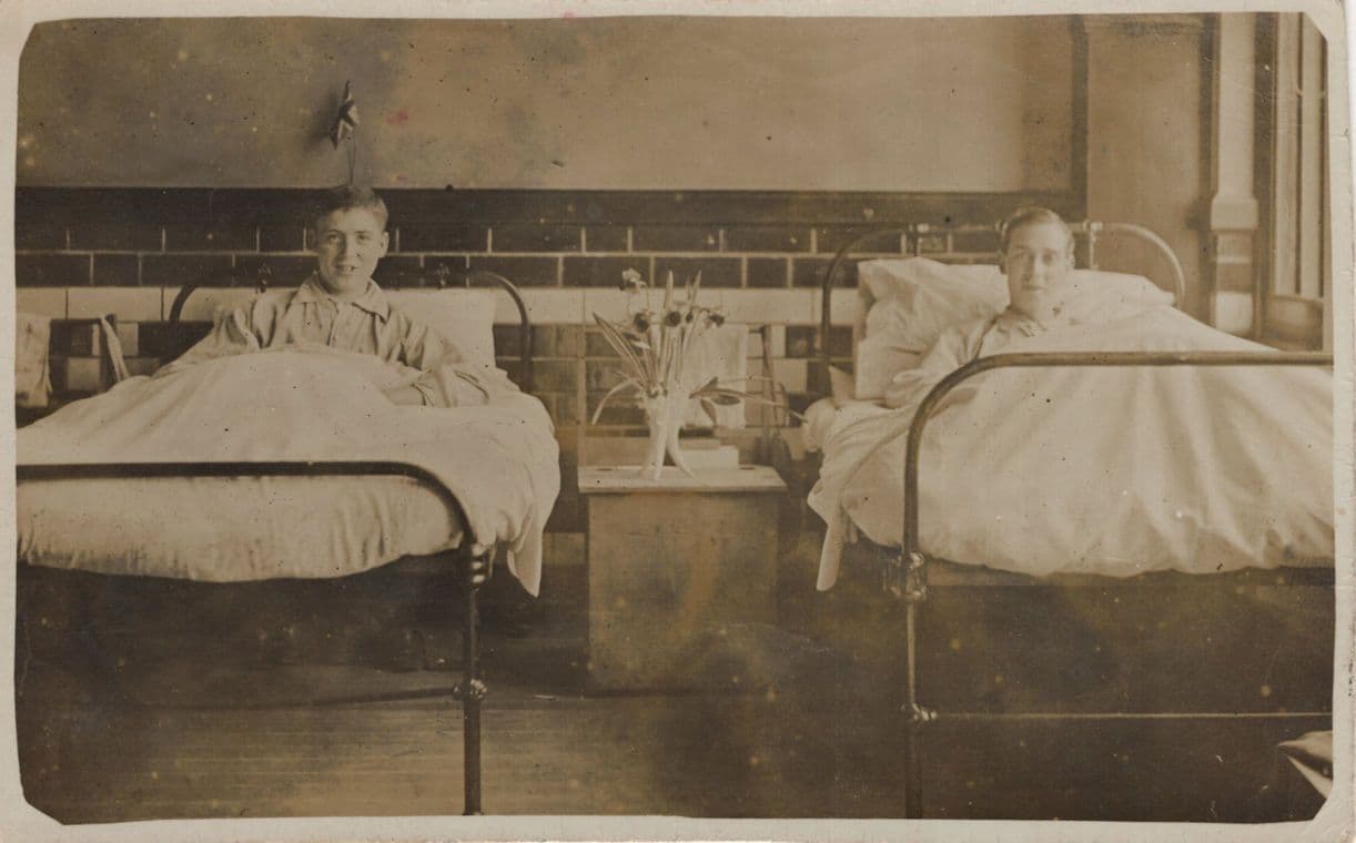 Hospital Bed Startled Patients Ward in Pyjamas RPC Old Postcard