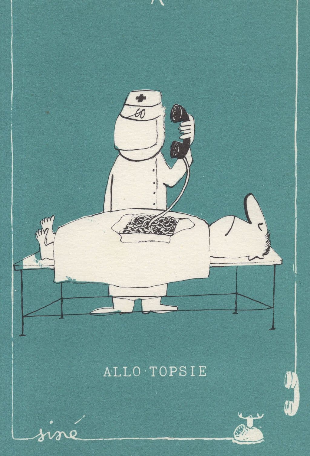 Hospital Operation Intestines Phone Spaghetti Comic Telephone Postcard