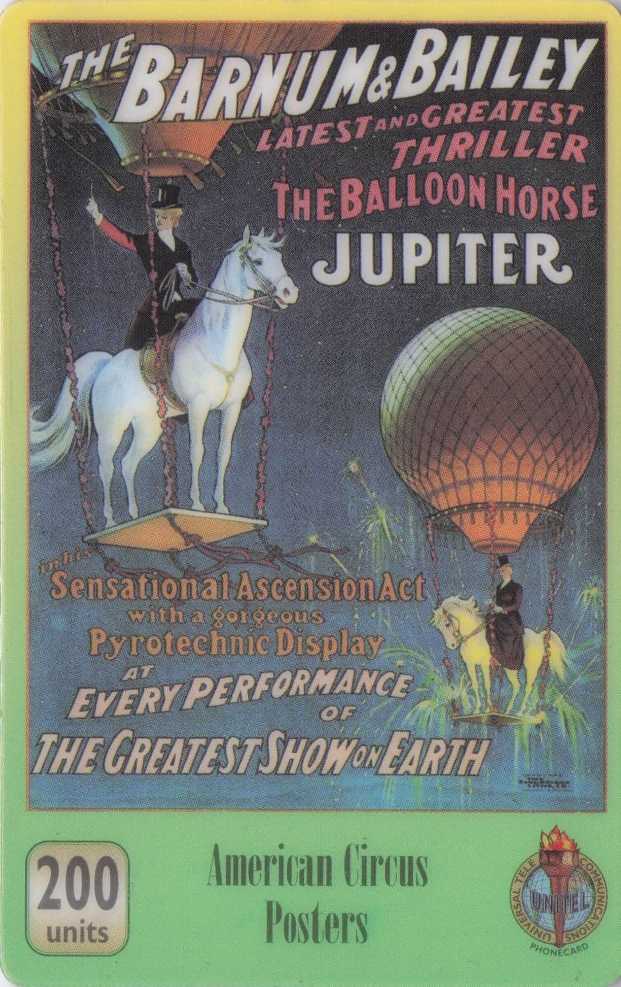 Hot Air Balloon Jupiter Horse Barnum & Bailey Rare Circus Phonecard